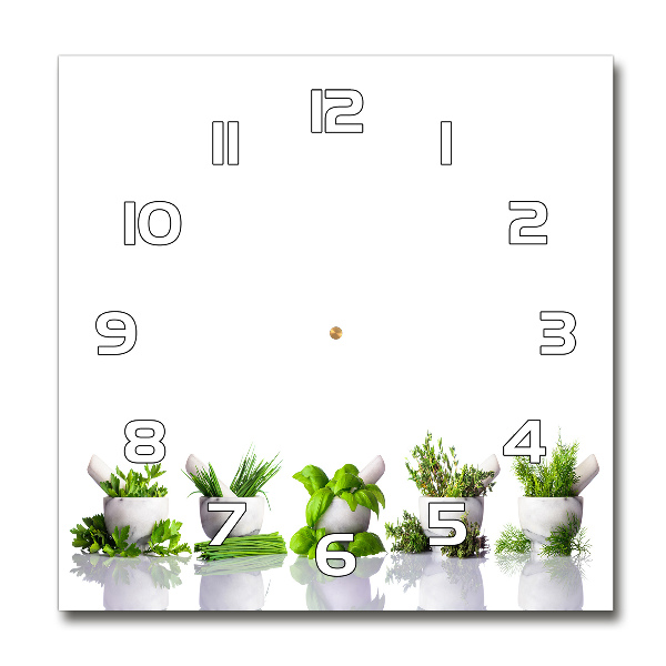 Square glass wall clock Herbs