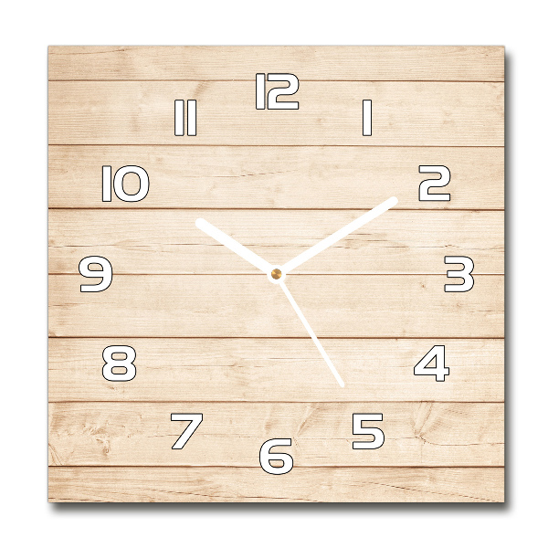 Square glass wall clock Wooden background