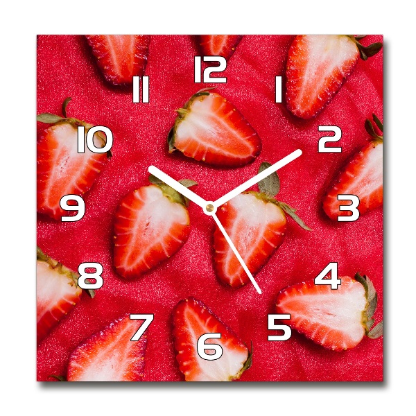 Square glass wall clock Chopped strawberries