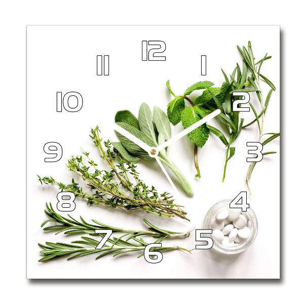 Square glass wall clock Herbs