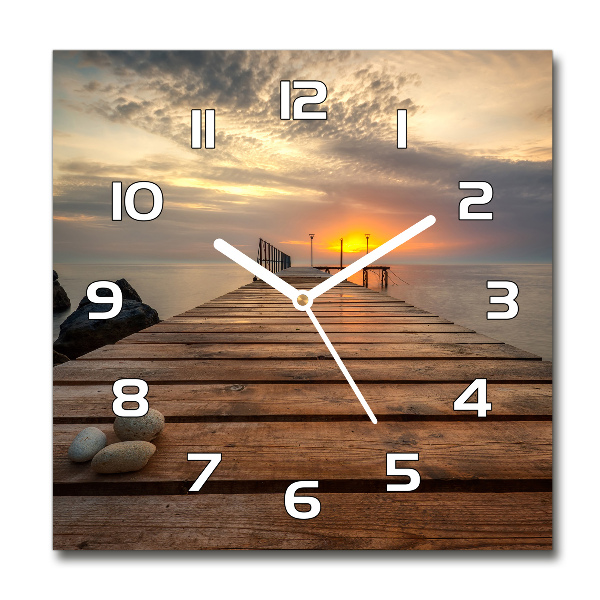 Square glass wall clock Wooden pier