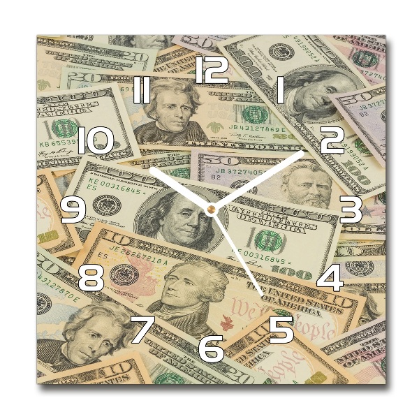 Square wall clock Dollars banknotes