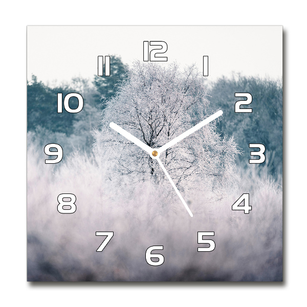 Square glass wall clock Winter trees