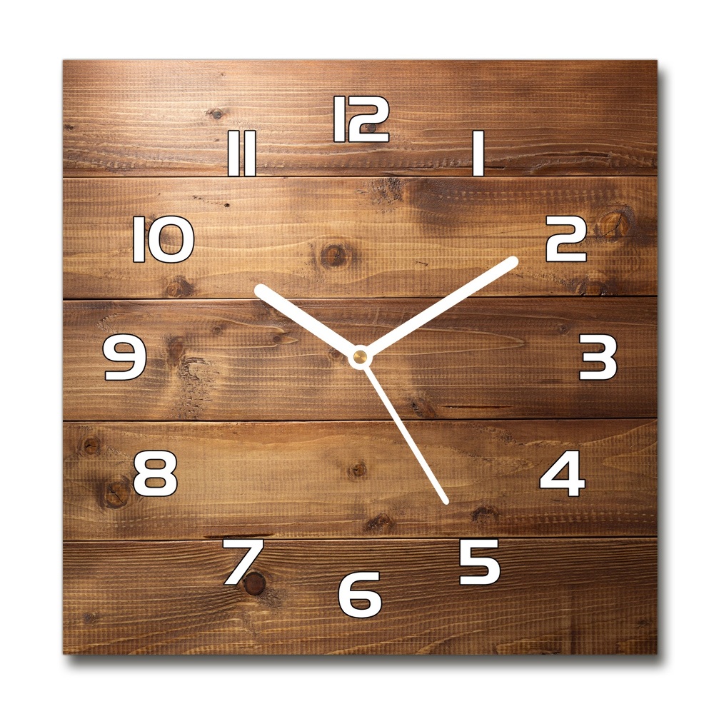 Square glass wall clock Wooden background