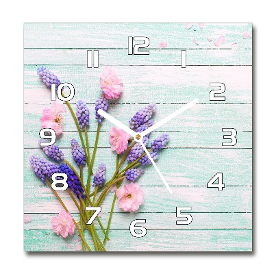 Square wall clock Lavender on wood