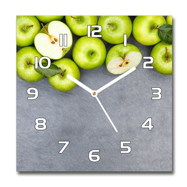 Square kitchen clock Green apples