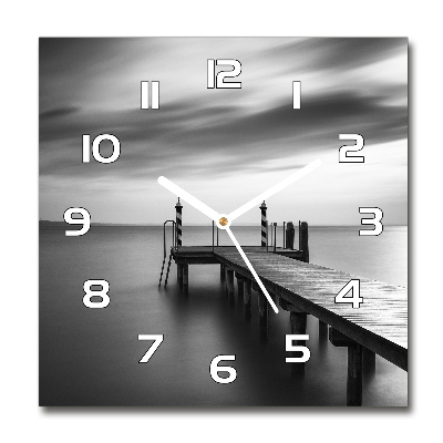 Square glass wall clock Pier by the lake