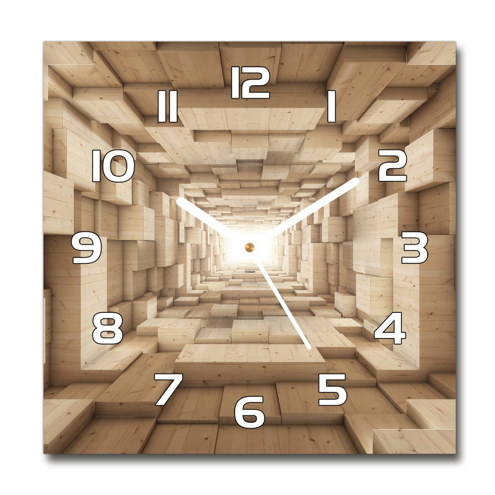 Square kitchen clock Wooden tunnel