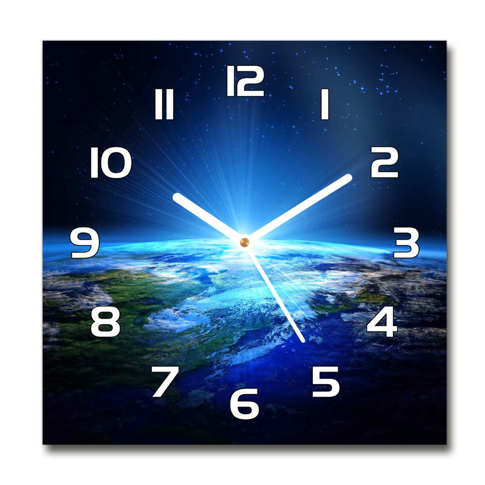 Square glass wall clock Planet Earth