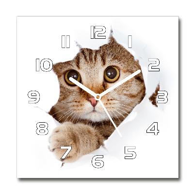 Square glass wall clock Cat