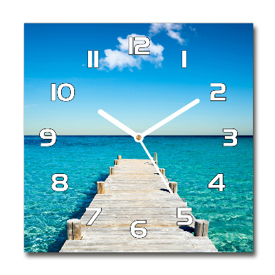 Square glass wall clock Wooden pier