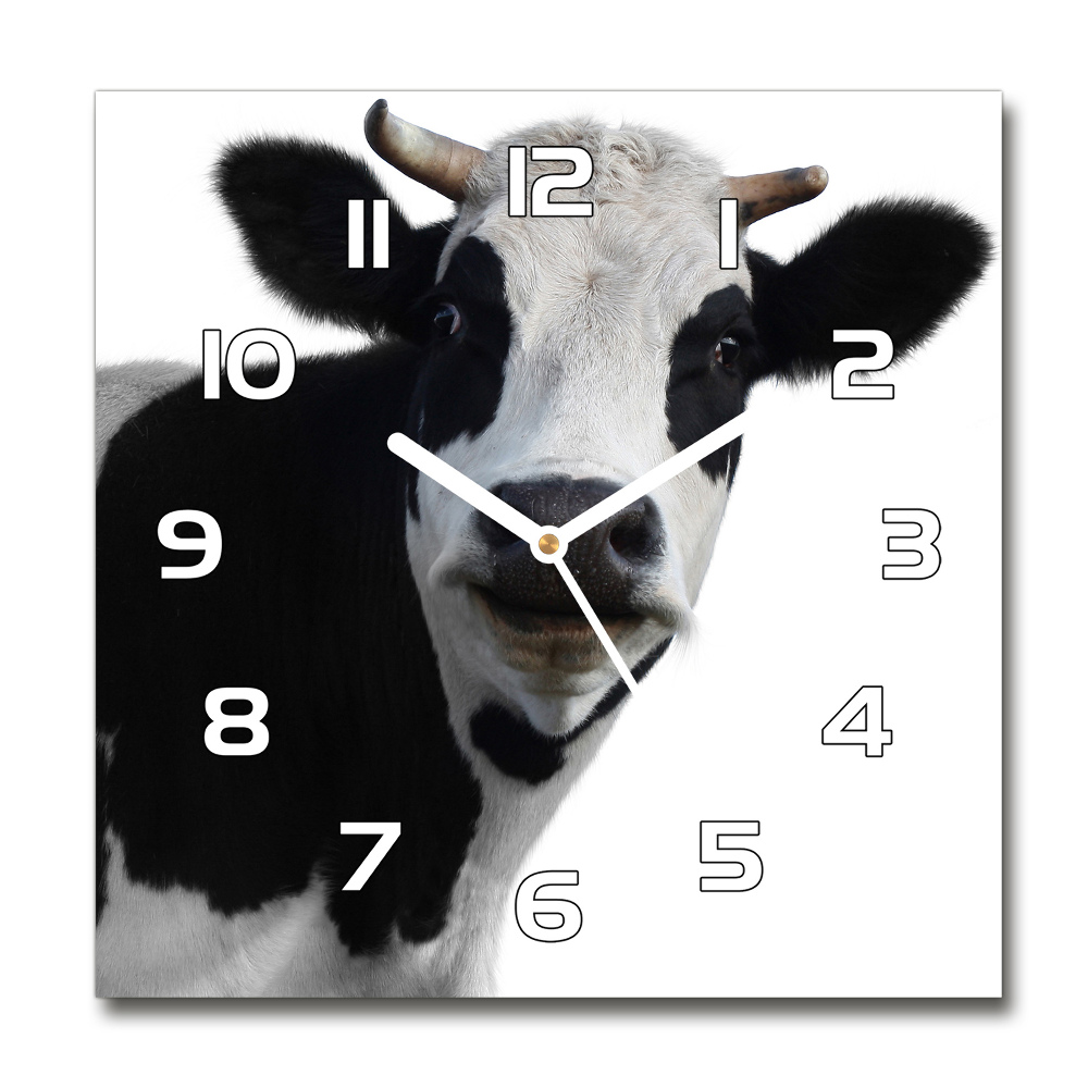 Square glass wall clock Spotted cow