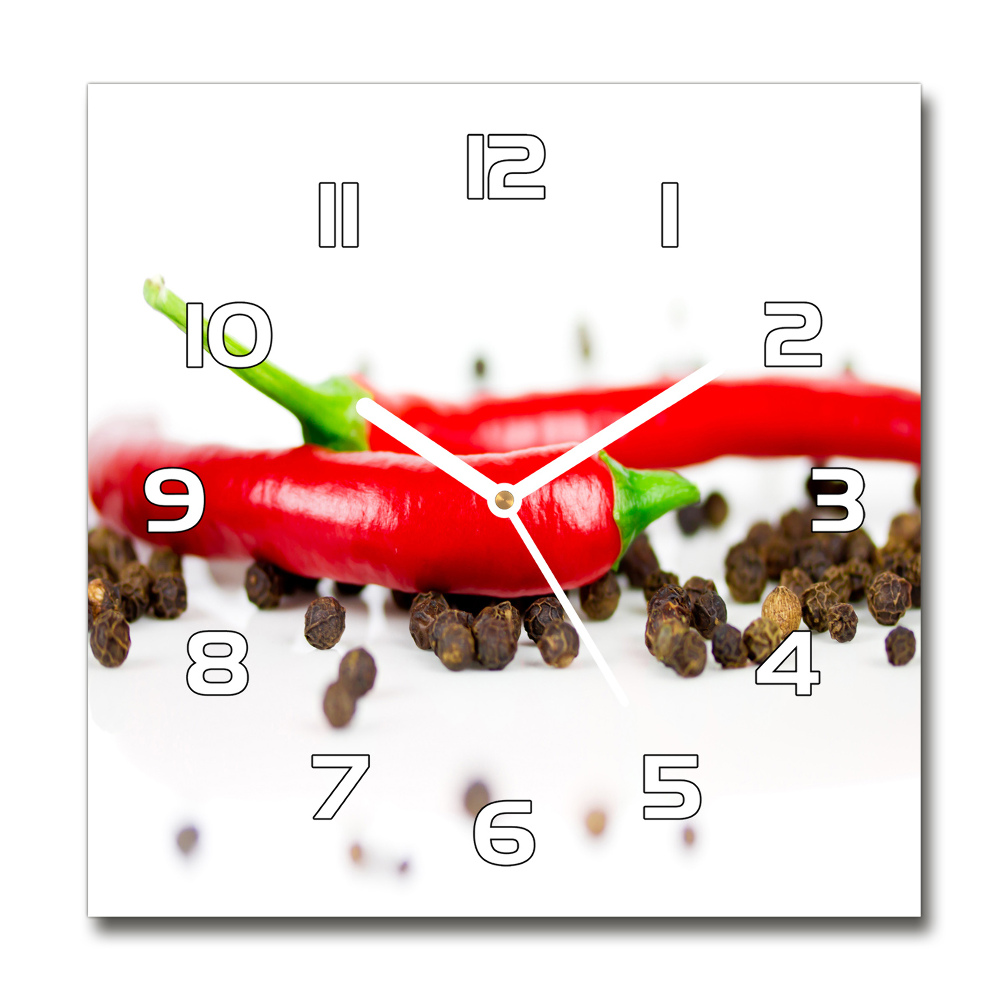 Square kitchen clock Chilli and pepper