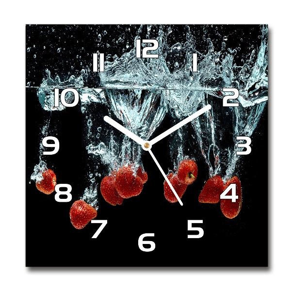 Square glass wall clock Strawberries under water