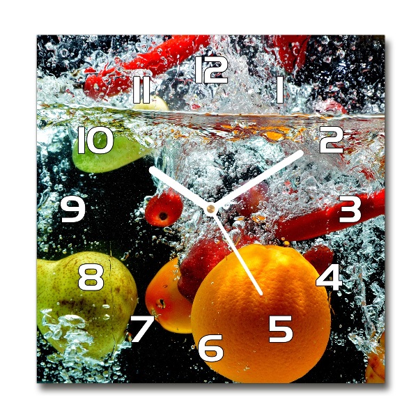 Square glass wall clock Fruit underwater