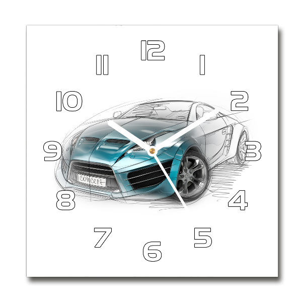 Square kitchen clock Sketch of the car