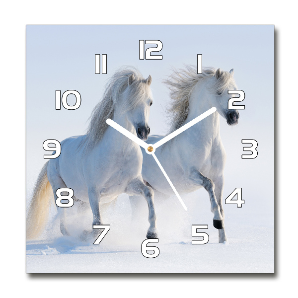 Square wall clock Two horses in the snow