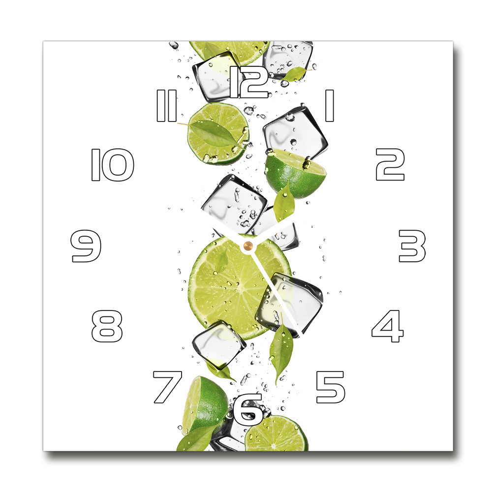 Square glass wall clock Ice lime