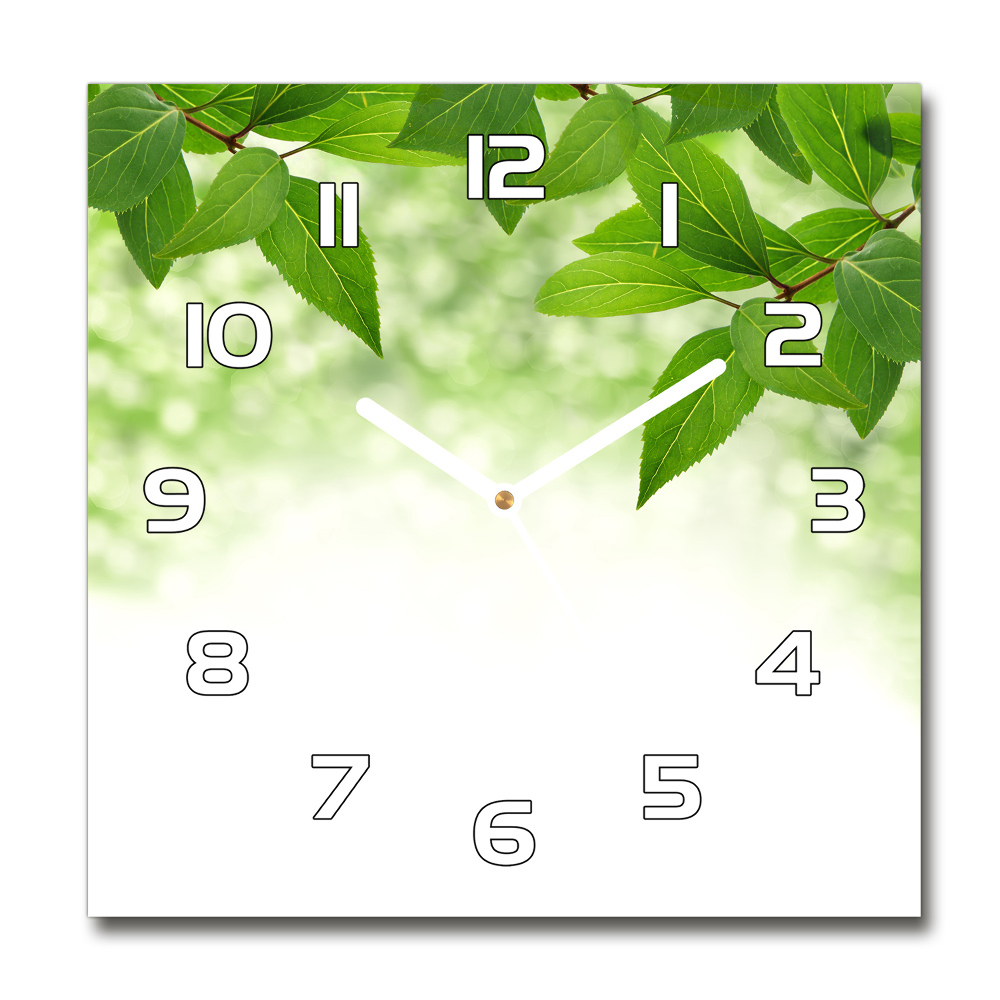 Square wall clock Green leaves