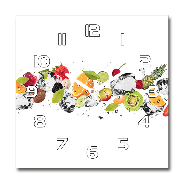 Square glass wall clock Fruit and water