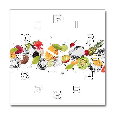 Square glass wall clock Fruit and water