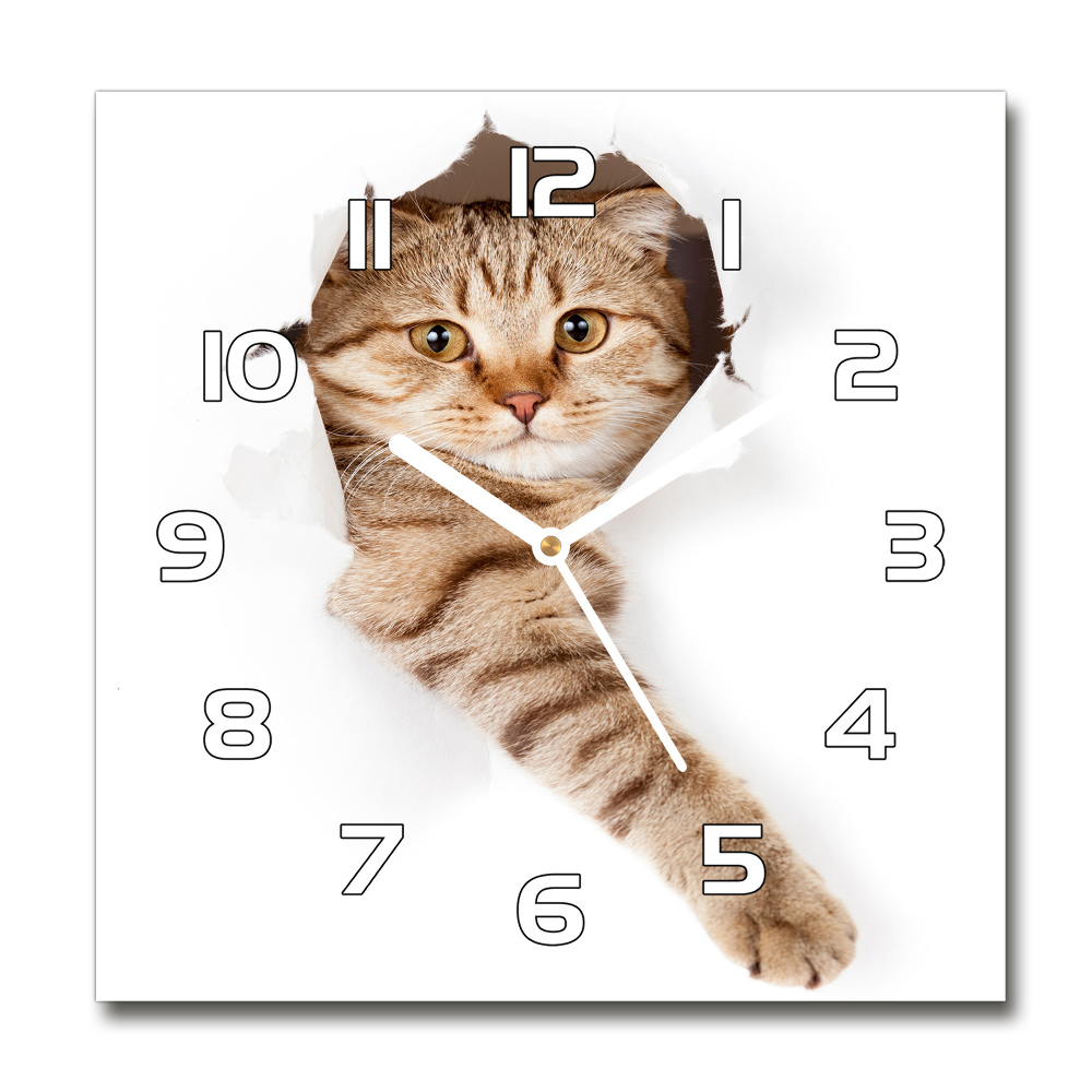 Square glass wall clock Cat