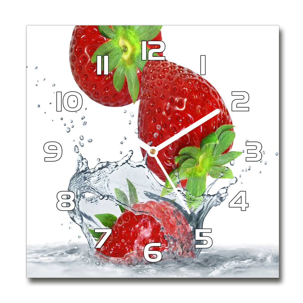 Square glass clock Strawberries and water