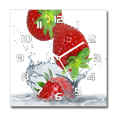 Square glass clock Strawberries and water