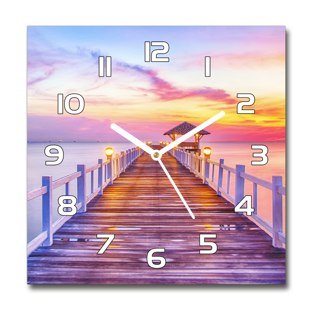 Square wall clock Wooden pier