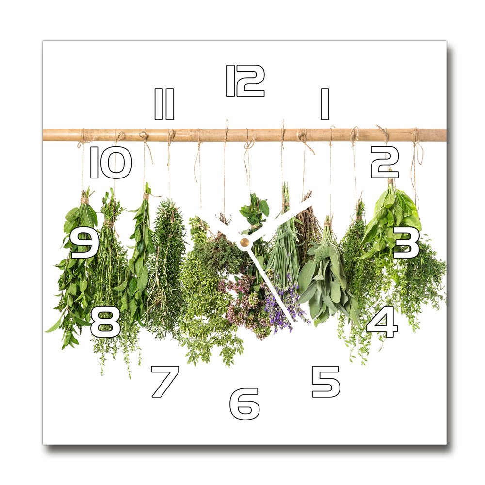 Square glass clock Herbs on a string