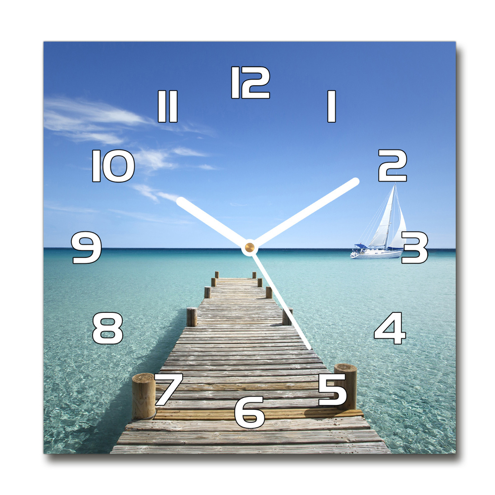 Square wall clock Wooden pier