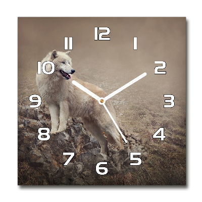 Square wall clock White wolf on the rock