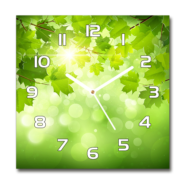 Square glass wall clock Chestnut leaves