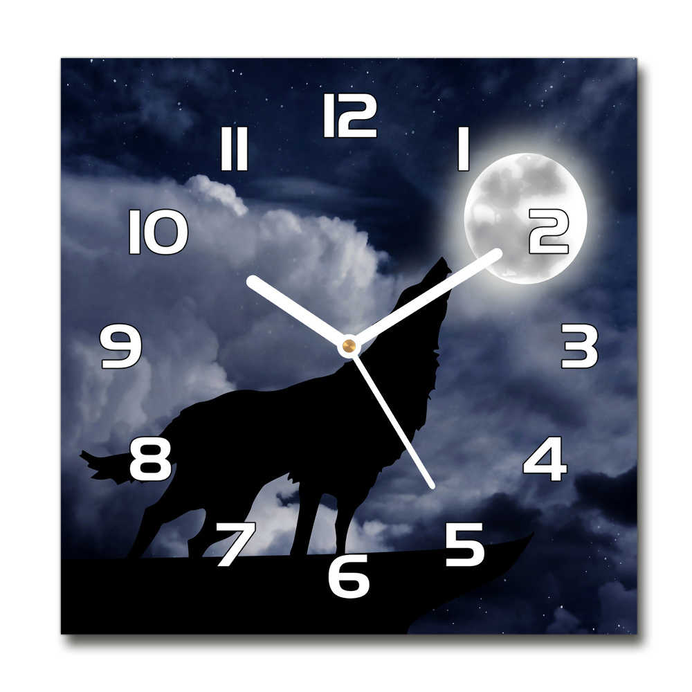 Square wall clock A howling wolf full