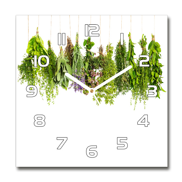 Square kitchen clock Herbs on a string