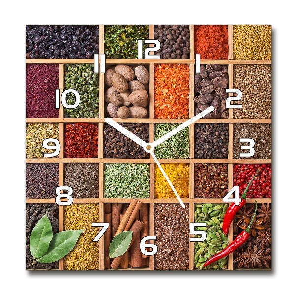 Square glass clock Spices and herbs