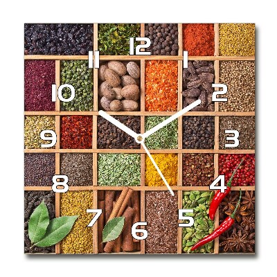 Square glass clock Spices and herbs