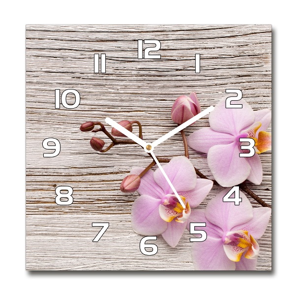 Square kitchen clock Orchid on wood