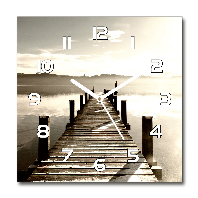 Square glass wall clock Wooden pier