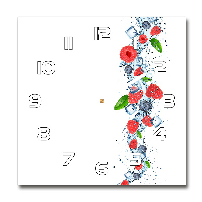 Square glass wall clock Forest fruits with ice