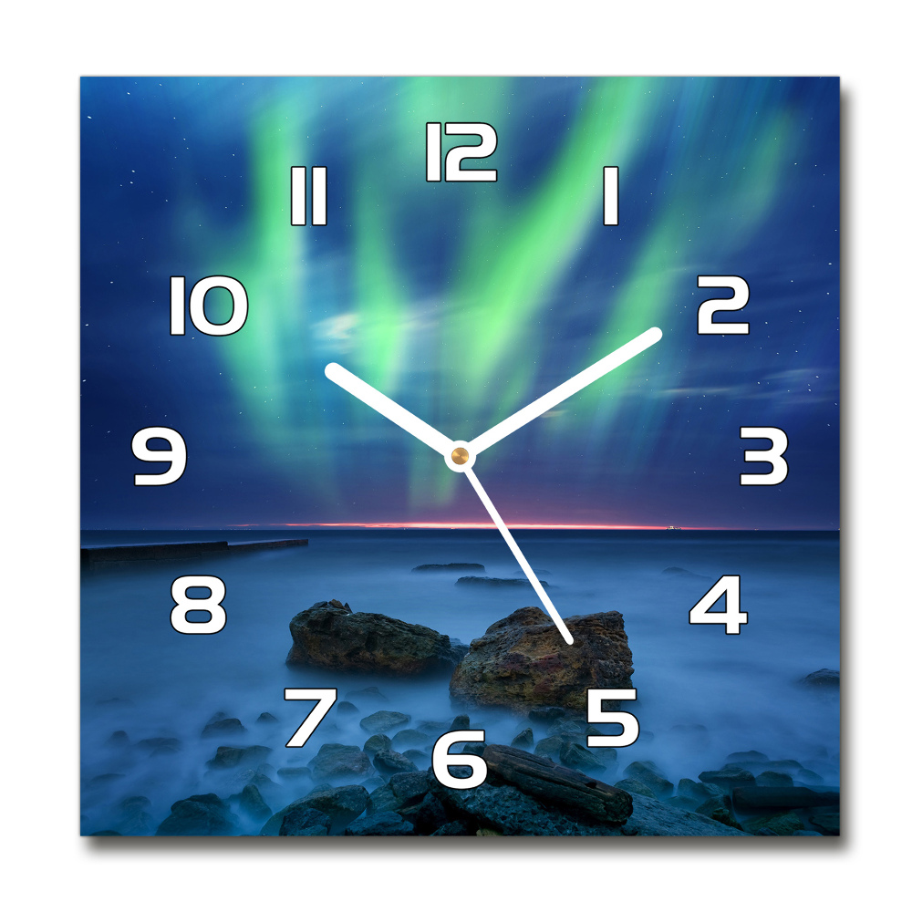 Square glass wall clock Northern lights