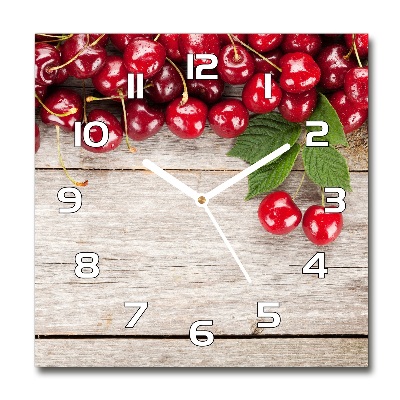 Square wall clock Cherries on wood