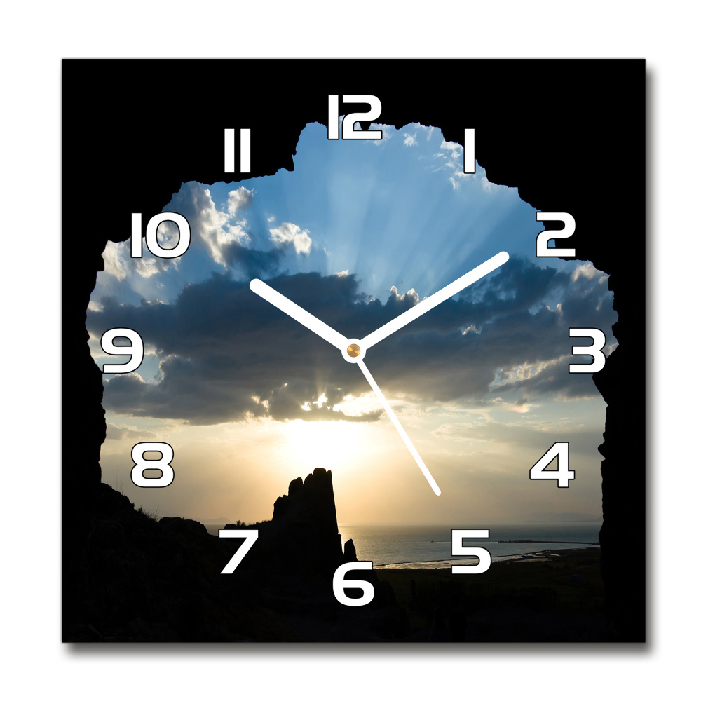 Square glass wall clock Sunset