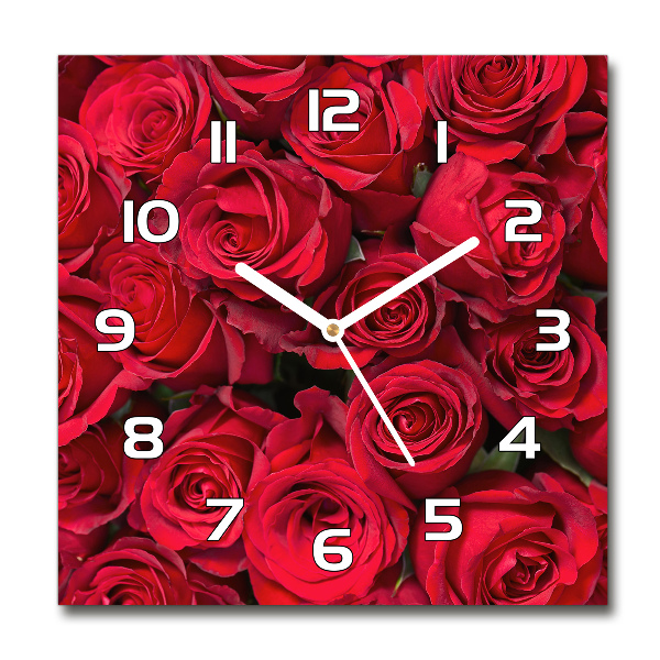 Square kitchen clock Red roses