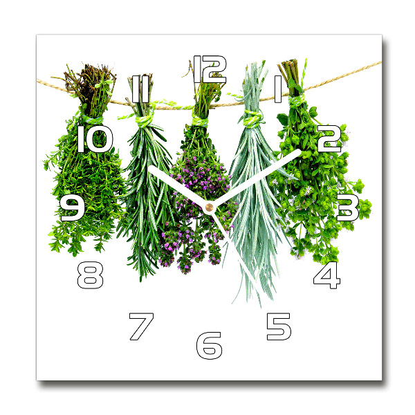 Square kitchen clock Herbs on a string