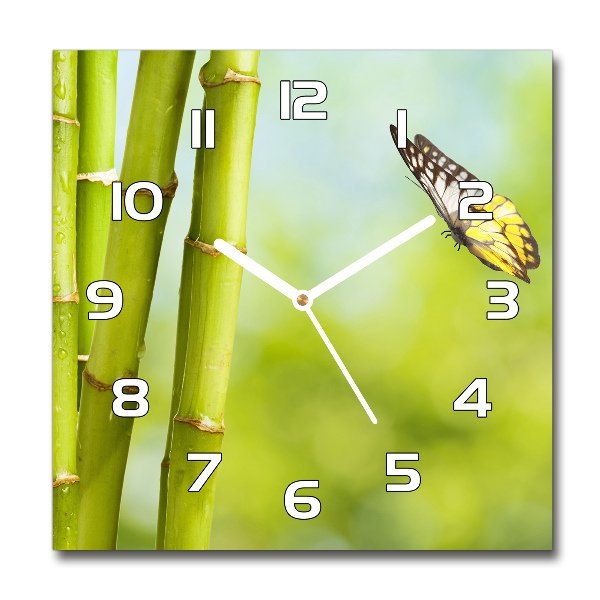 Square wall clock Bamboo and butterfly