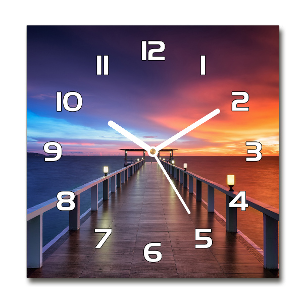 Square wall clock Wooden bridge