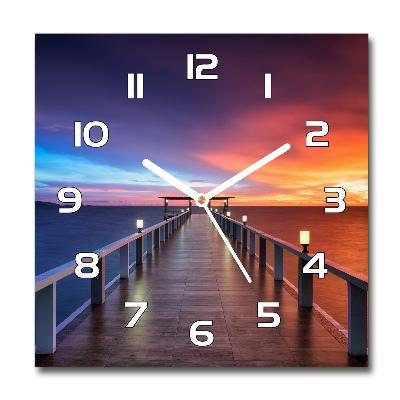 Square wall clock Wooden bridge