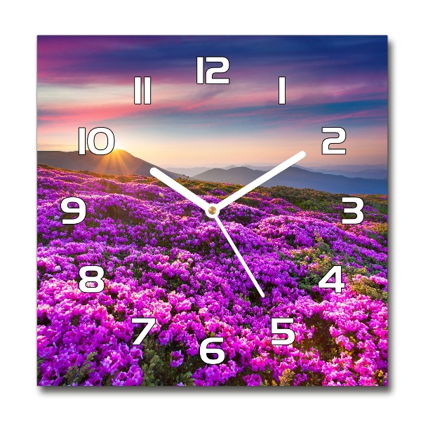 Square glass wall clock Flowers in the mountains