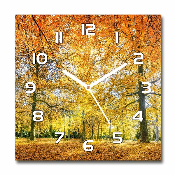 Square glass wall clock Forest in autumn